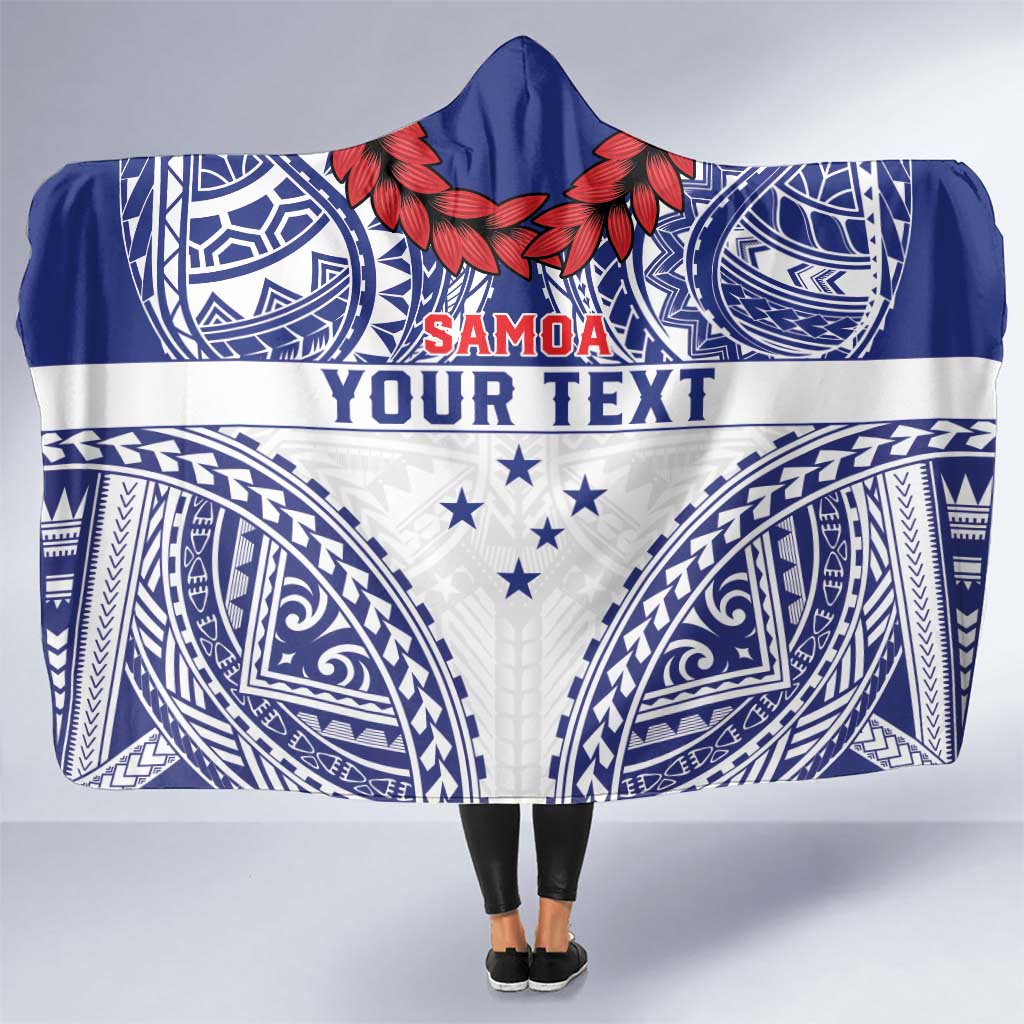 Personalised Toa Samoa Rugby Spirit Hooded Blanket White Samoan Tribal Pattern - Polynesian Pride