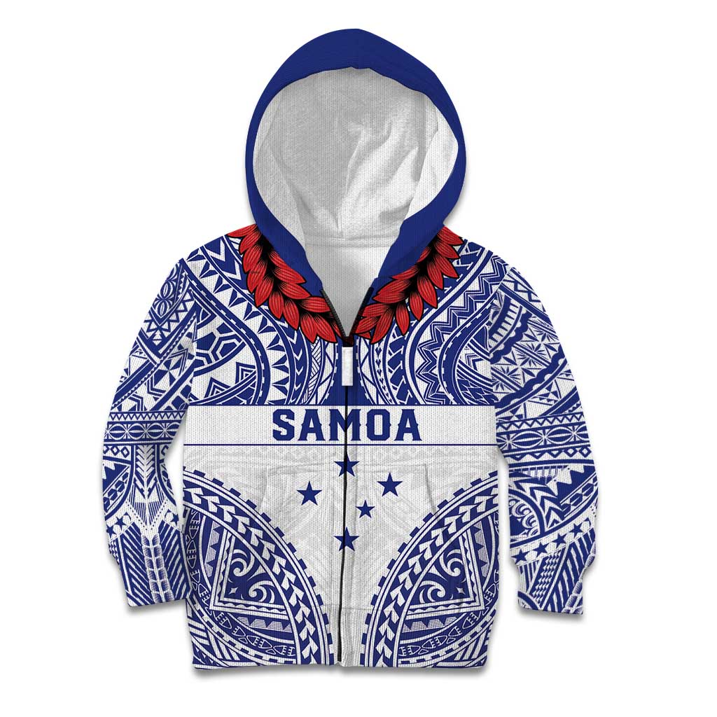Personalised Toa Samoa Rugby Spirit Kid Hoodie White Samoan Tribal Pattern - Polynesian Pride