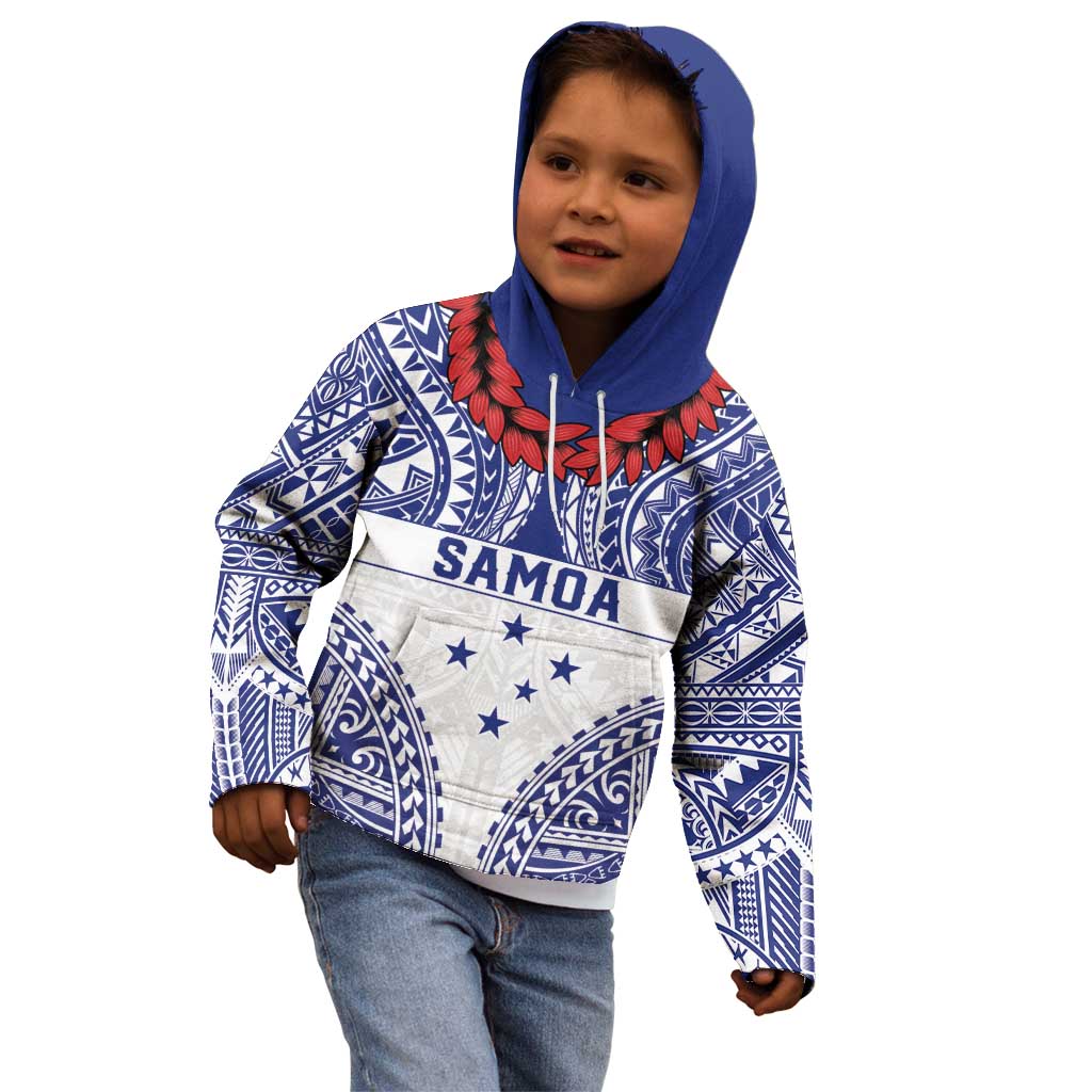 Personalised Toa Samoa Rugby Spirit Kid Hoodie White Samoan Tribal Pattern - Polynesian Pride