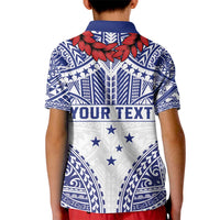 Personalised Toa Samoa Rugby Spirit Kid Polo Shirt White Samoan Tribal Pattern - Polynesian Pride