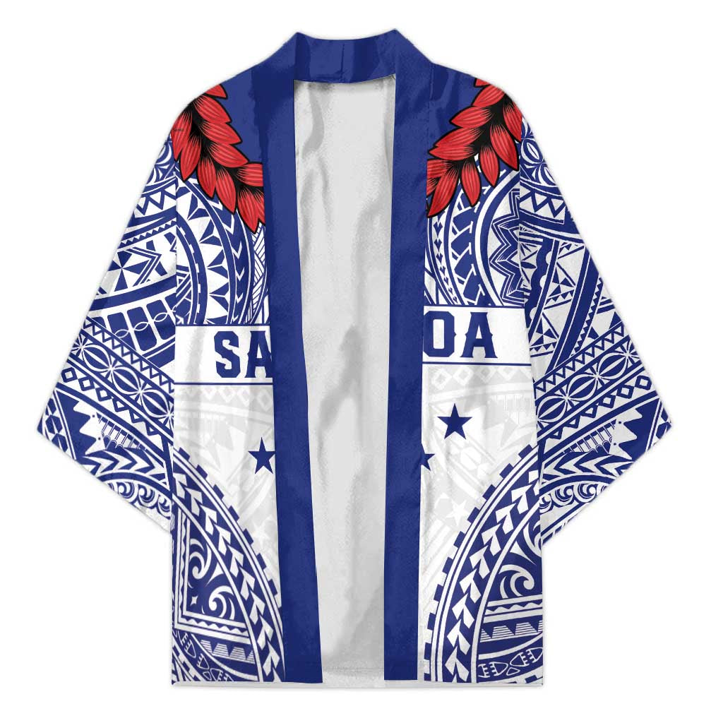 Personalised Toa Samoa Rugby Spirit Kimono White Samoan Tribal Pattern - Polynesian Pride