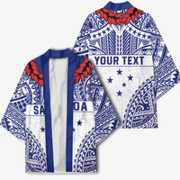 Personalised Toa Samoa Rugby Spirit Kimono White Samoan Tribal Pattern - Polynesian Pride