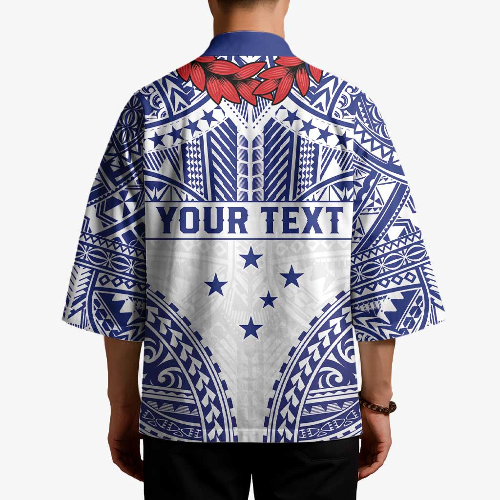 Personalised Toa Samoa Rugby Spirit Kimono White Samoan Tribal Pattern - Polynesian Pride