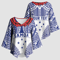 Personalised Toa Samoa Rugby Spirit Kimono Sleeve Blouse White Samoan Tribal Pattern - Polynesian Pride