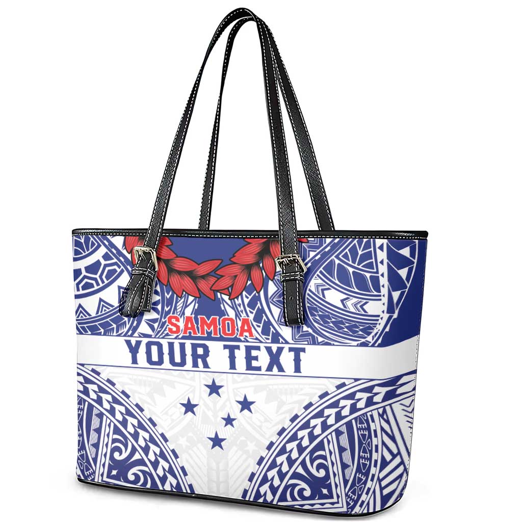 Personalised Toa Samoa Rugby Spirit Leather Tote Bag White Samoan Tribal Pattern - Polynesian Pride