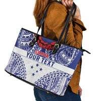 Personalised Toa Samoa Rugby Spirit Leather Tote Bag White Samoan Tribal Pattern - Polynesian Pride