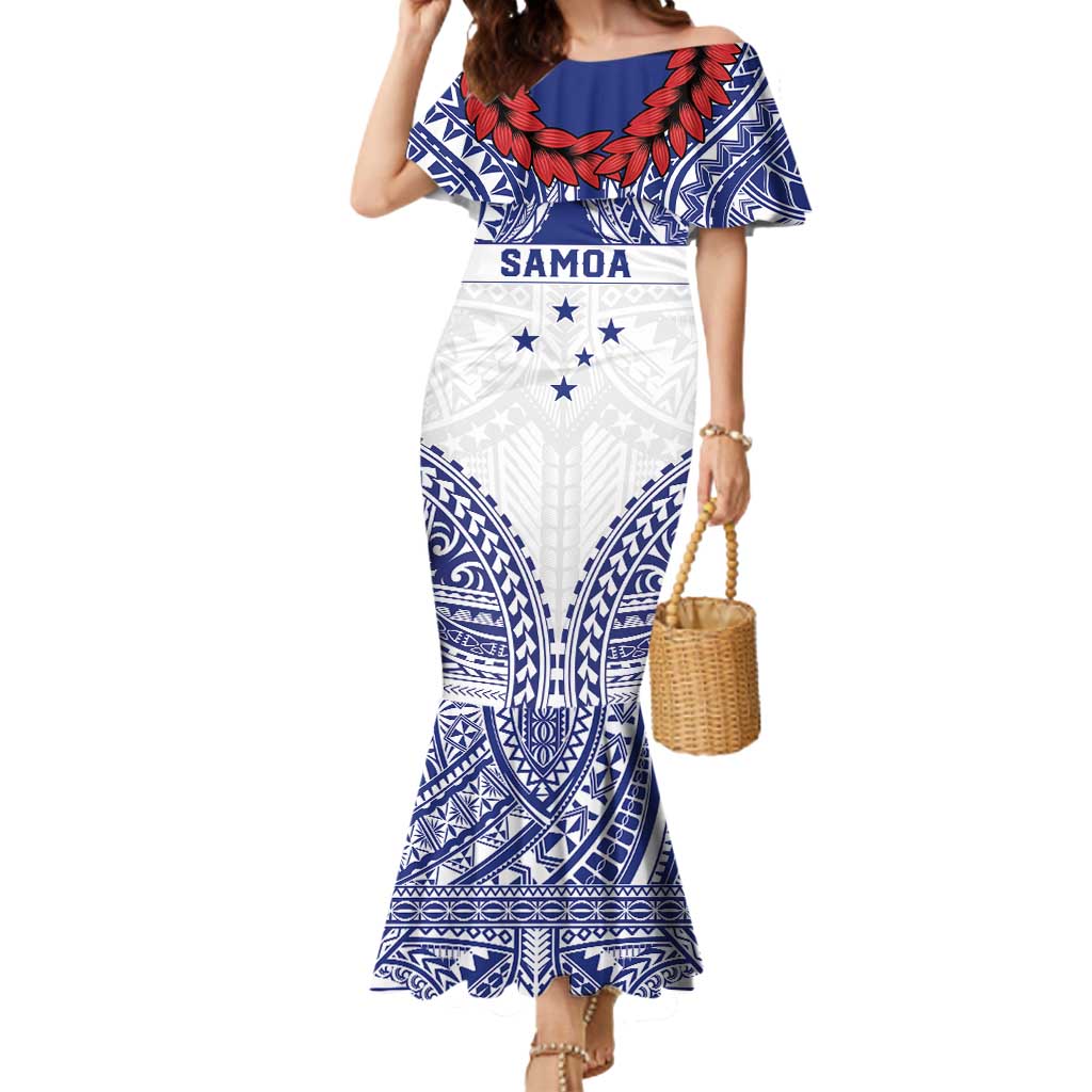 Personalised Toa Samoa Rugby Spirit Mermaid Dress White Samoan Tribal Pattern - Polynesian Pride
