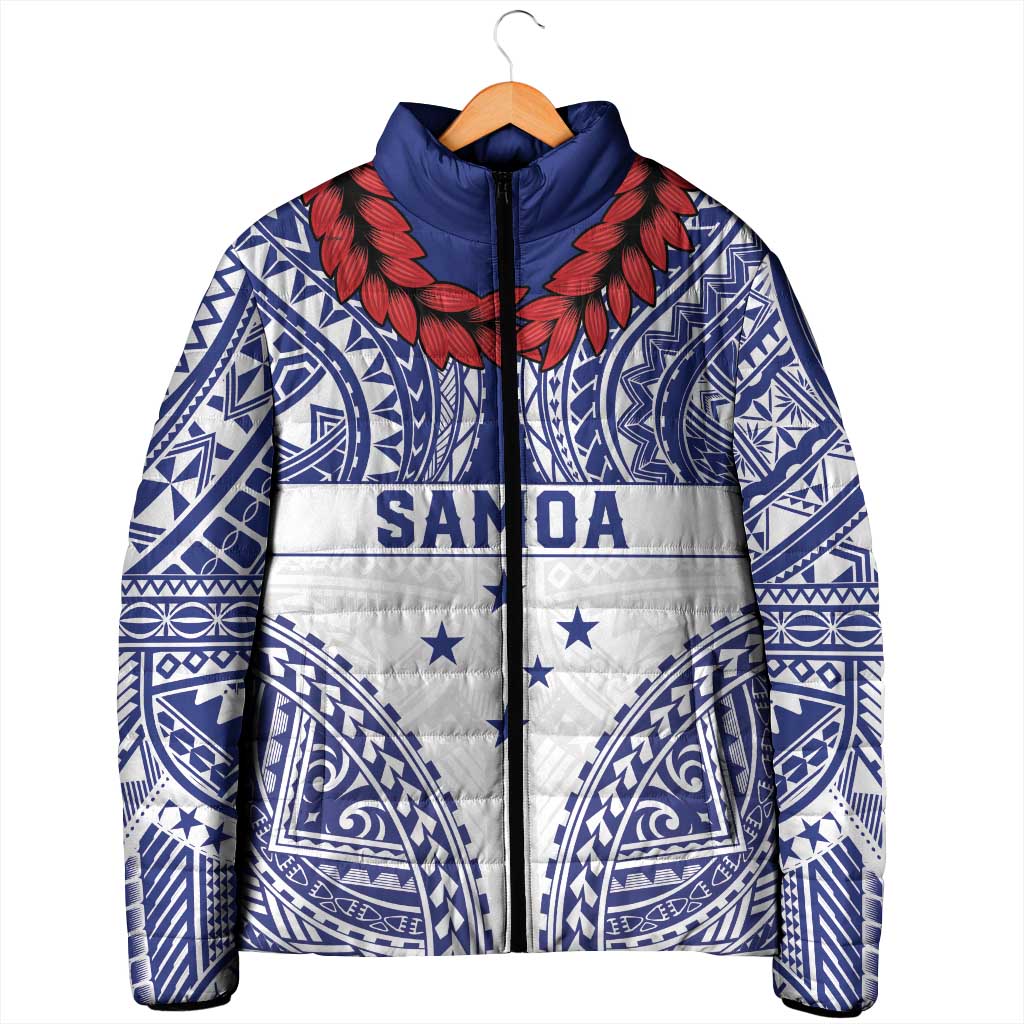 Personalised Toa Samoa Rugby Spirit Padded Jacket White Samoan Tribal Pattern - Polynesian Pride