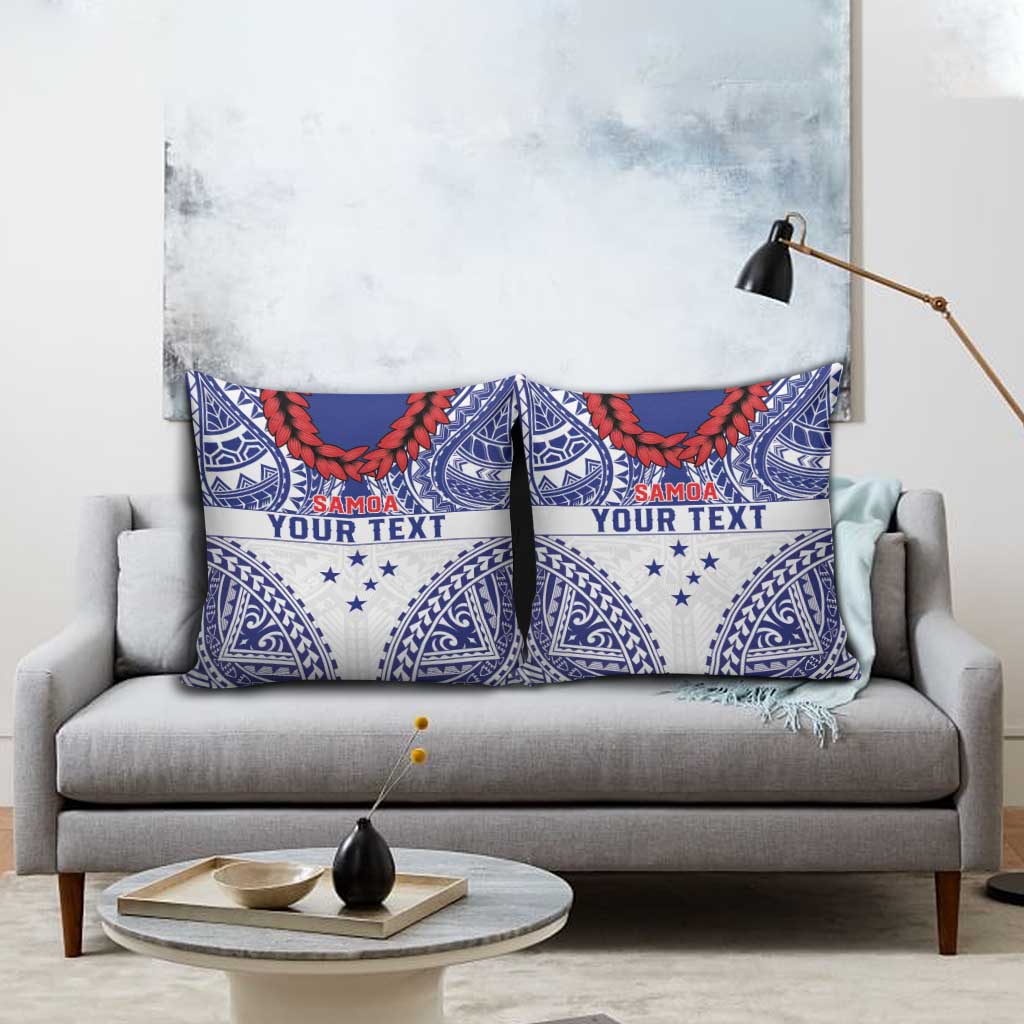 Personalised Toa Samoa Rugby Spirit Pillow Cover White Samoan Tribal Pattern - Polynesian Pride