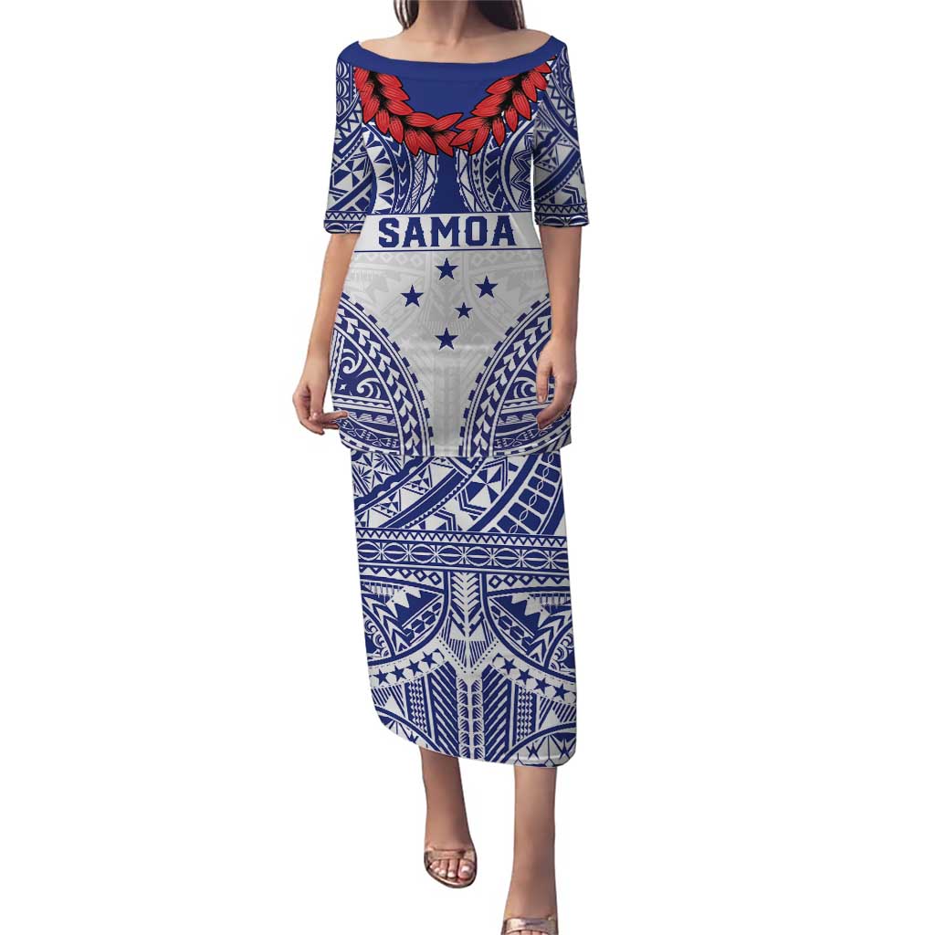 Personalised Toa Samoa Rugby Spirit Puletasi White Samoan Tribal Pattern - Polynesian Pride