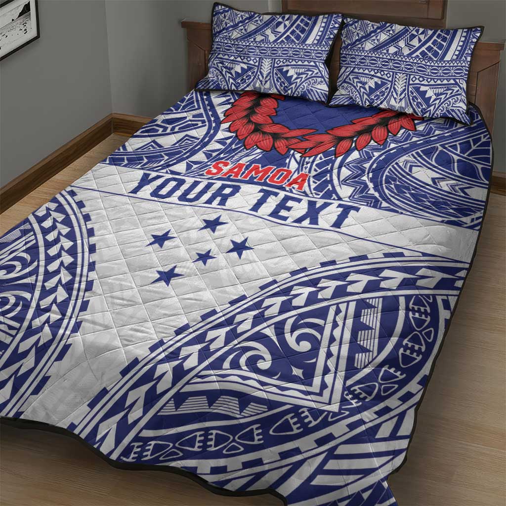 Personalised Toa Samoa Rugby Spirit Quilt Bed Set White Samoan Tribal Pattern - Polynesian Pride