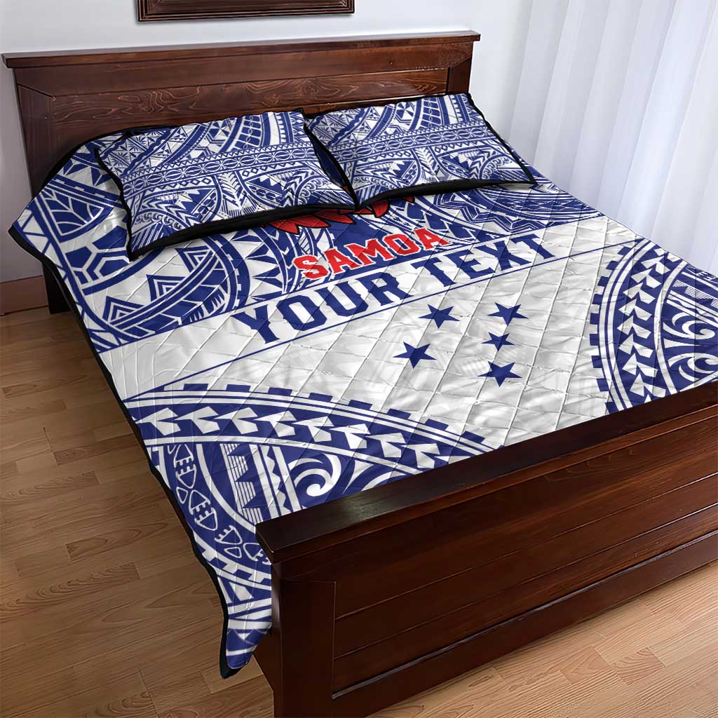 Personalised Toa Samoa Rugby Spirit Quilt Bed Set White Samoan Tribal Pattern - Polynesian Pride