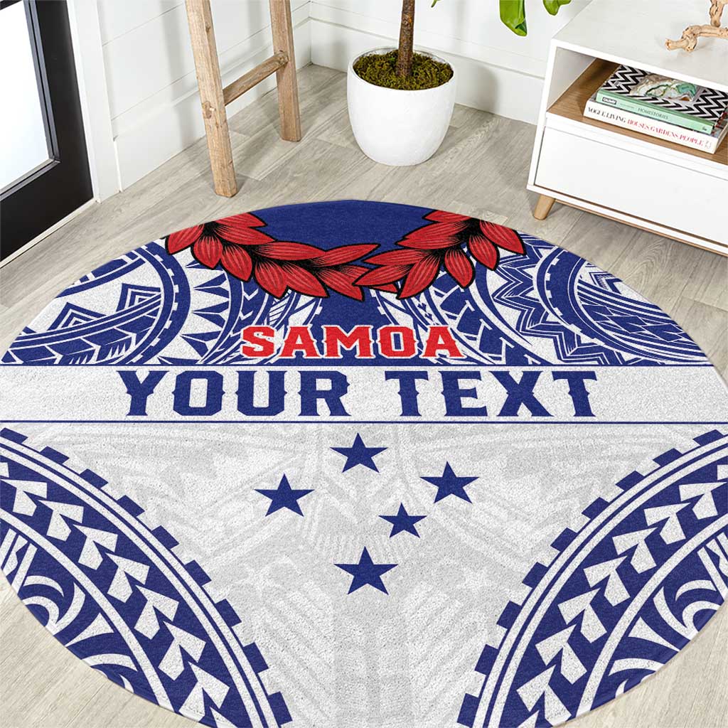 Personalised Toa Samoa Rugby Spirit Round Carpet White Samoan Tribal Pattern - Polynesian Pride