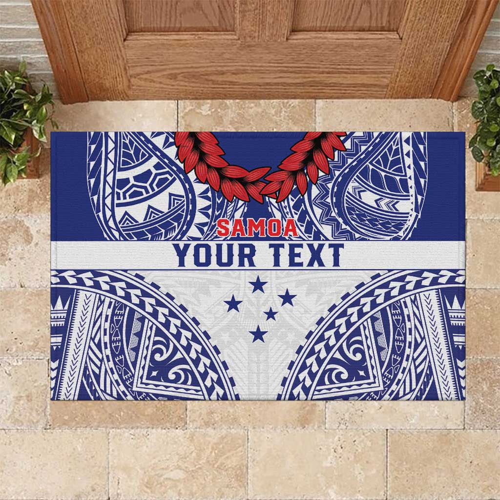 Personalised Toa Samoa Rugby Spirit Rubber Doormat White Samoan Tribal Pattern - Polynesian Pride