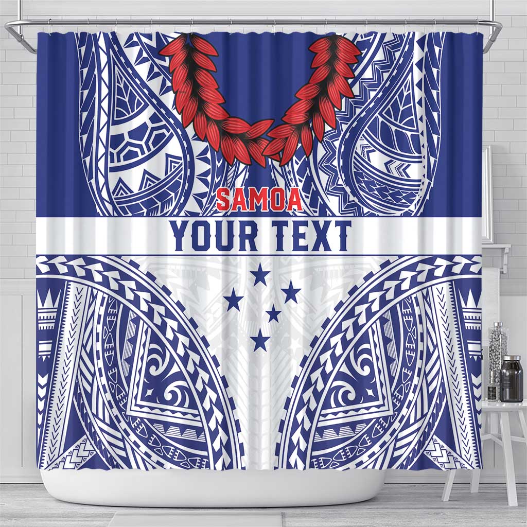 Personalised Toa Samoa Rugby Spirit Shower Curtain White Samoan Tribal Pattern - Polynesian Pride