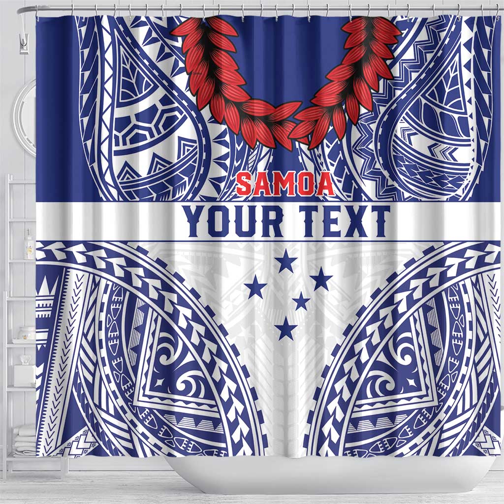 Personalised Toa Samoa Rugby Spirit Shower Curtain White Samoan Tribal Pattern - Polynesian Pride