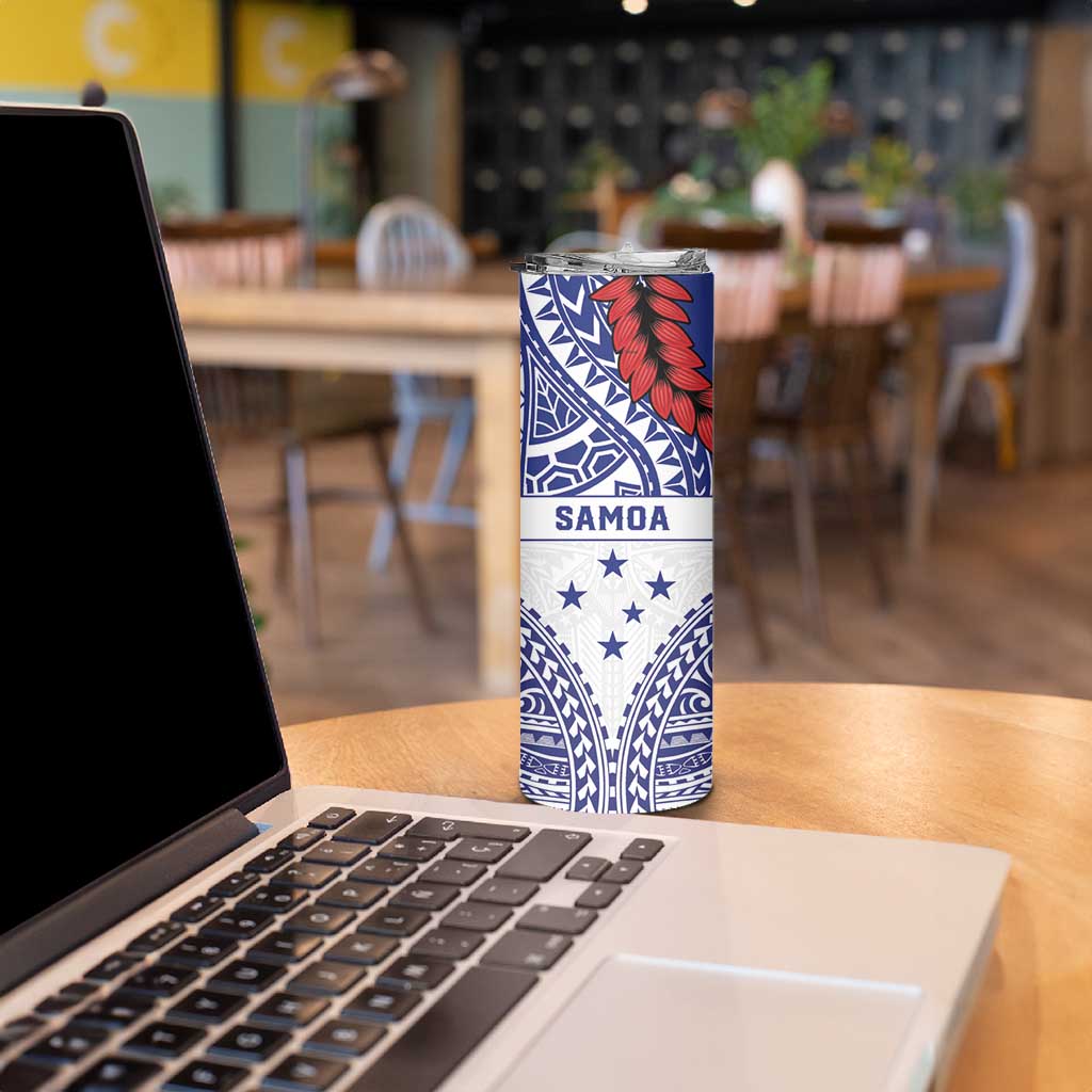 Personalised Toa Samoa Rugby Spirit Skinny Tumbler White Samoan Tribal Pattern - Polynesian Pride