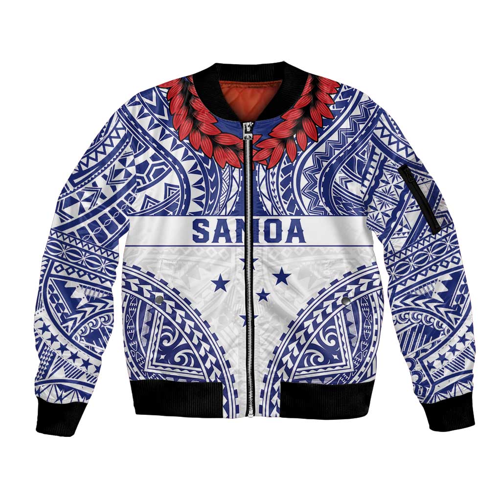 Personalised Toa Samoa Rugby Spirit Sleeve Zip Bomber Jacket White Samoan Tribal Pattern - Polynesian Pride