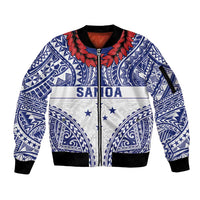Personalised Toa Samoa Rugby Spirit Sleeve Zip Bomber Jacket White Samoan Tribal Pattern - Polynesian Pride