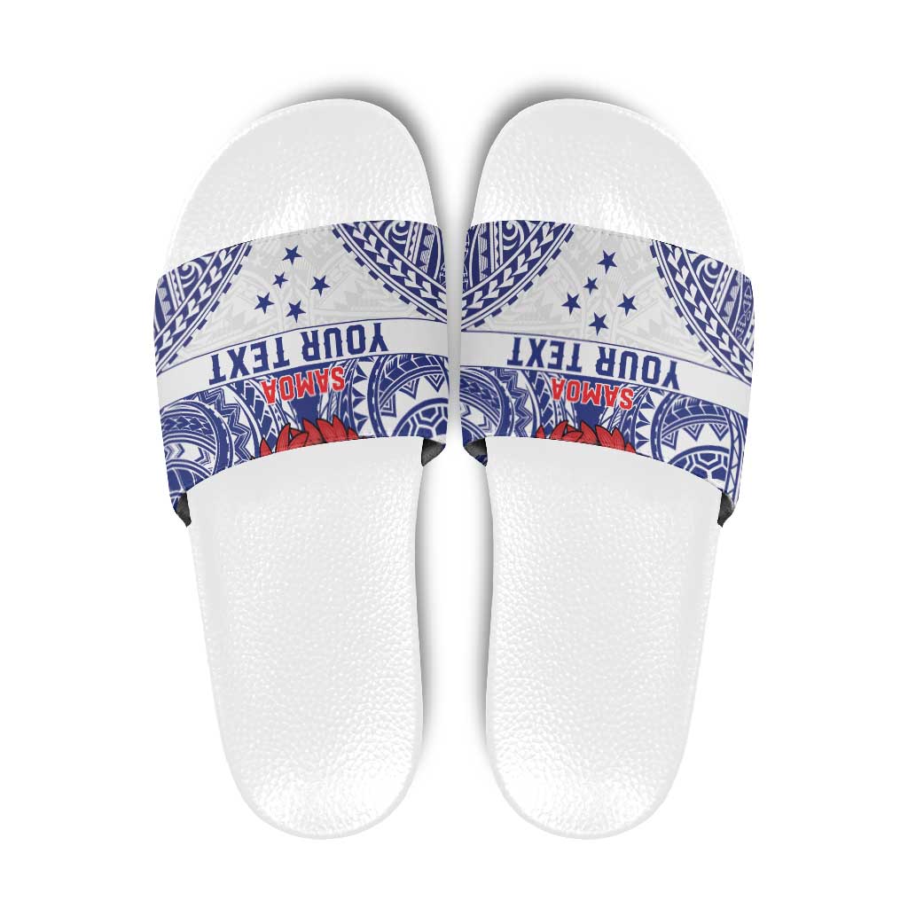 Personalised Toa Samoa Rugby Spirit Slide Sandals White Samoan Tribal Pattern - Polynesian Pride