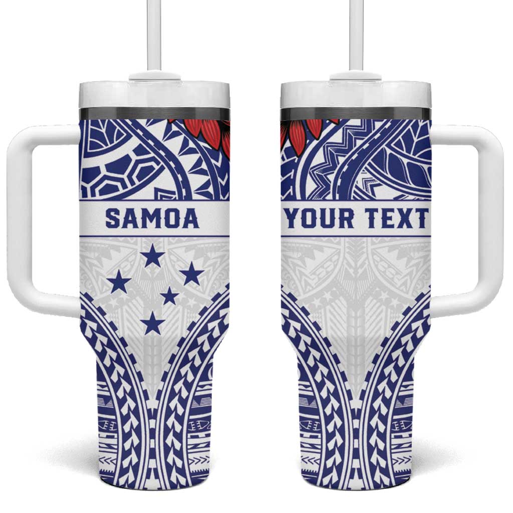 Personalised Toa Samoa Rugby Spirit Tumbler With Handle White Samoan Tribal Pattern - Polynesian Pride