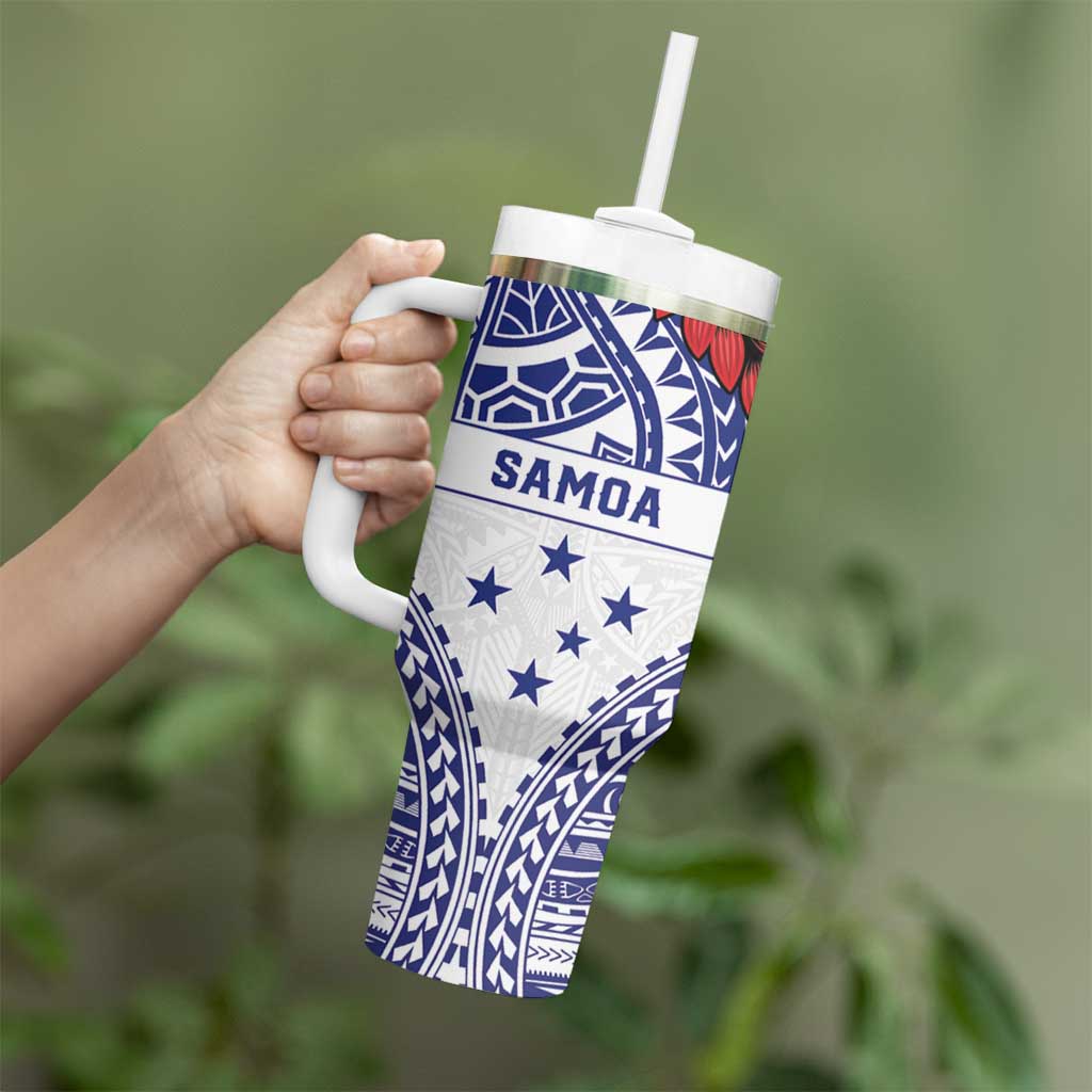 Personalised Toa Samoa Rugby Spirit Tumbler With Handle White Samoan Tribal Pattern - Polynesian Pride