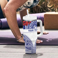 Personalised Toa Samoa Rugby Spirit Tumbler With Handle White Samoan Tribal Pattern - Polynesian Pride