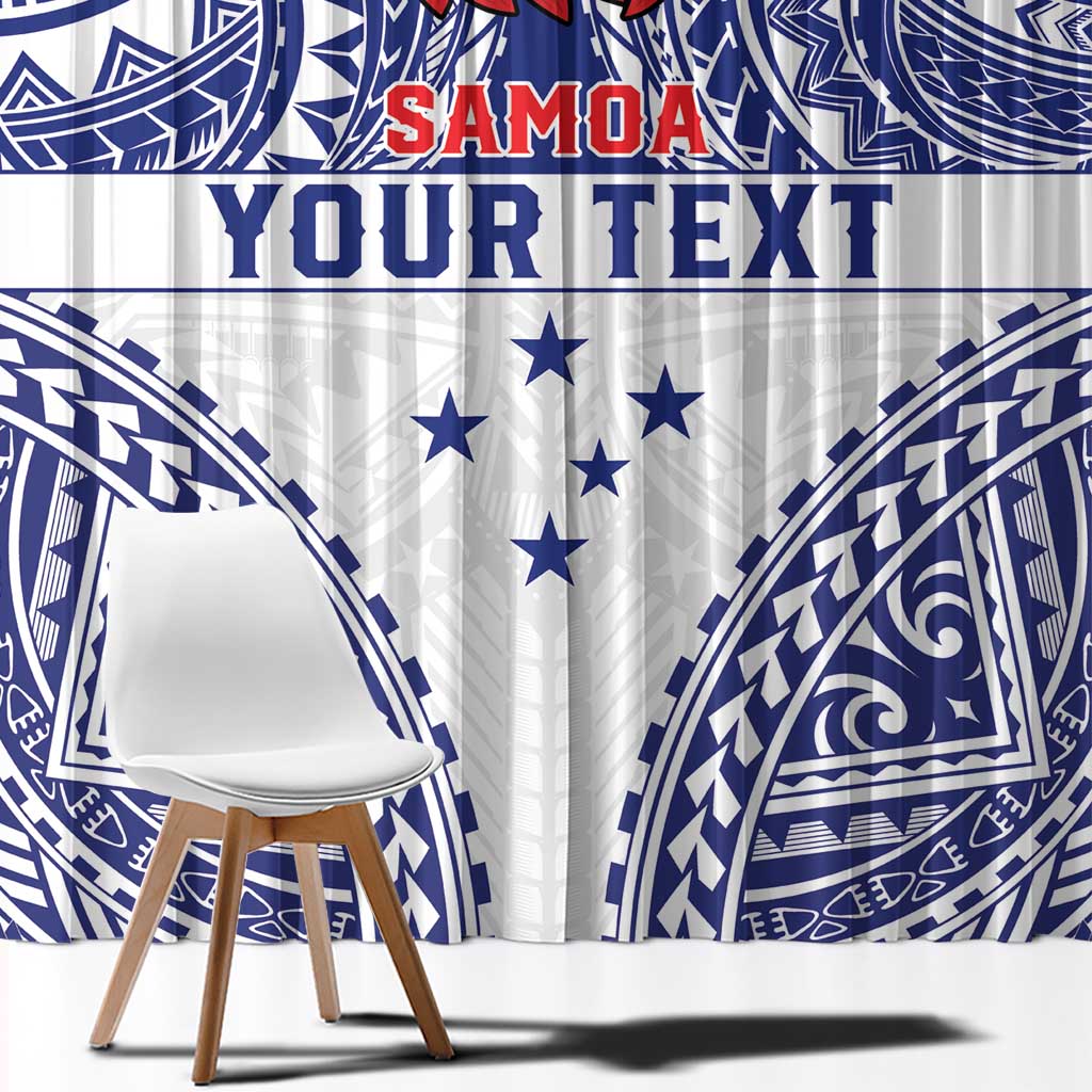 Personalised Toa Samoa Rugby Spirit Window Curtain White Samoan Tribal Pattern - Polynesian Pride