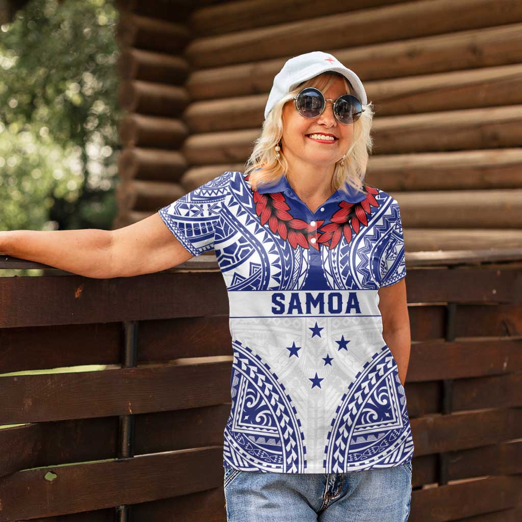 Personalised Toa Samoa Rugby Spirit Women Polo Shirt White Samoan Tribal Pattern - Polynesian Pride