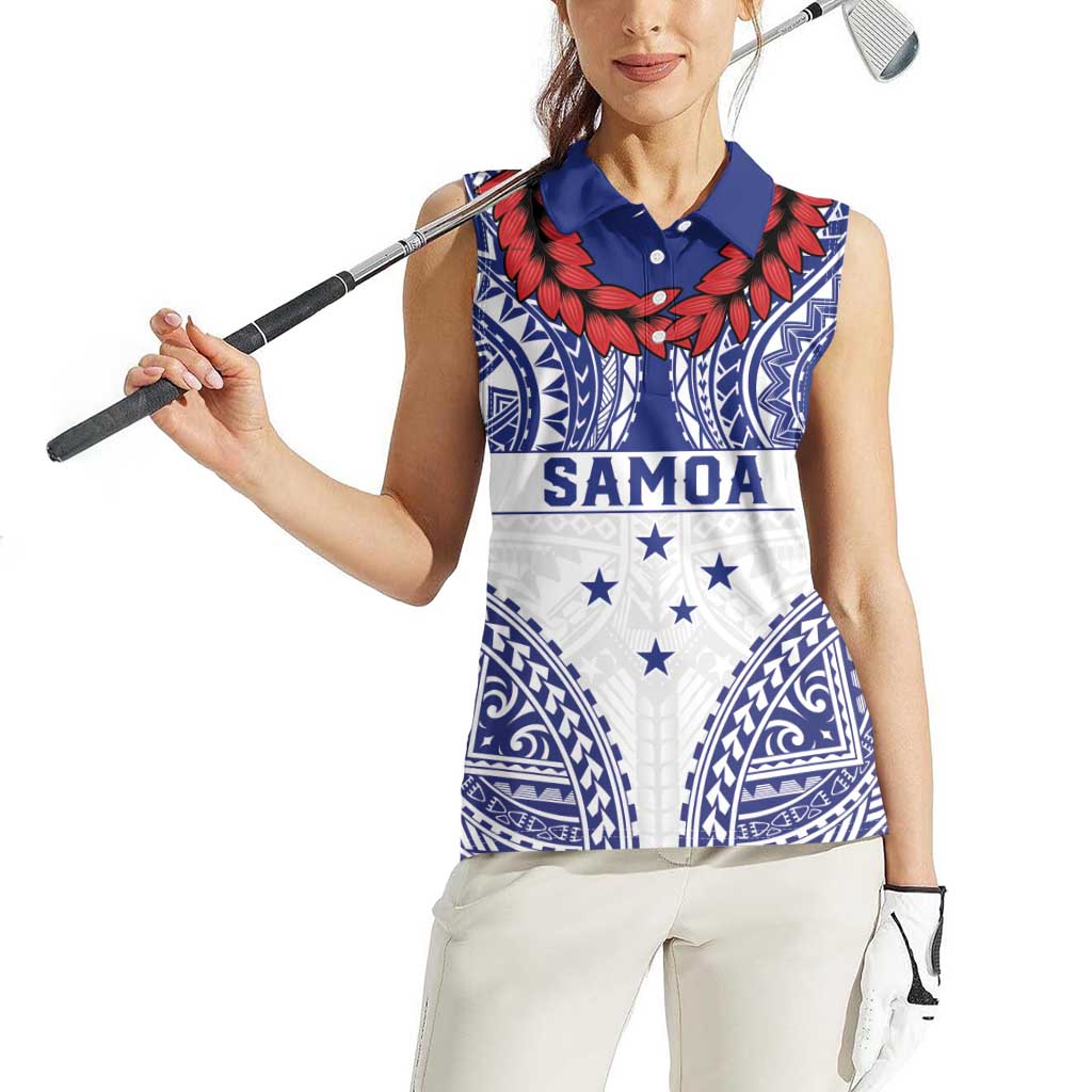 Personalised Toa Samoa Rugby Spirit Women Sleeveless Polo Shirt White Samoan Tribal Pattern - Polynesian Pride