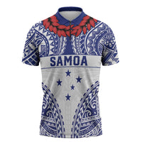 Personalised Toa Samoa Rugby Spirit Zipper Polo Shirt White Samoan Tribal Pattern - Polynesian Pride
