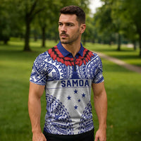 Personalised Toa Samoa Rugby Spirit Zipper Polo Shirt White Samoan Tribal Pattern - Polynesian Pride