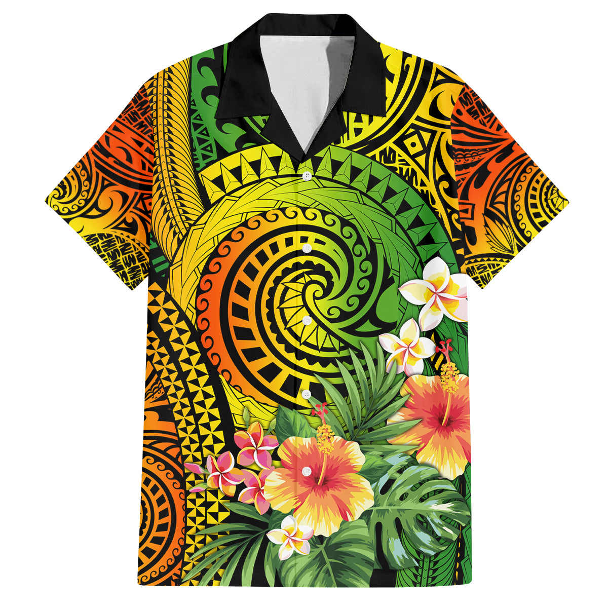 Polynesia Family Matching Puletasi Dress and Hawaiian Shirt Pasifika Tribal with Tropical Flowers LT9 Dad's Shirt - Short Sleeve Reggae - Polynesian Pride