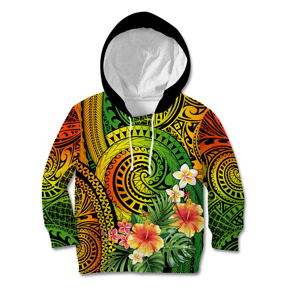 Polynesia Kid Hoodie Pasifika Tribal with Tropical Flowers LT9 Hoodie Reggae - Polynesian Pride