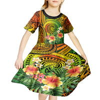 Polynesia Kid Short Sleeve Dress Pasifika Tribal with Tropical Flowers LT9 - Polynesian Pride