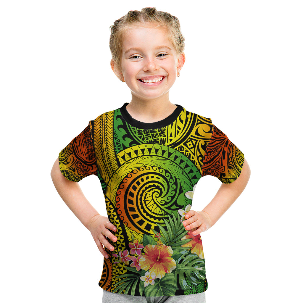 Polynesia Kid T Shirt Pasifika Tribal with Tropical Flowers LT9 Reggae - Polynesian Pride