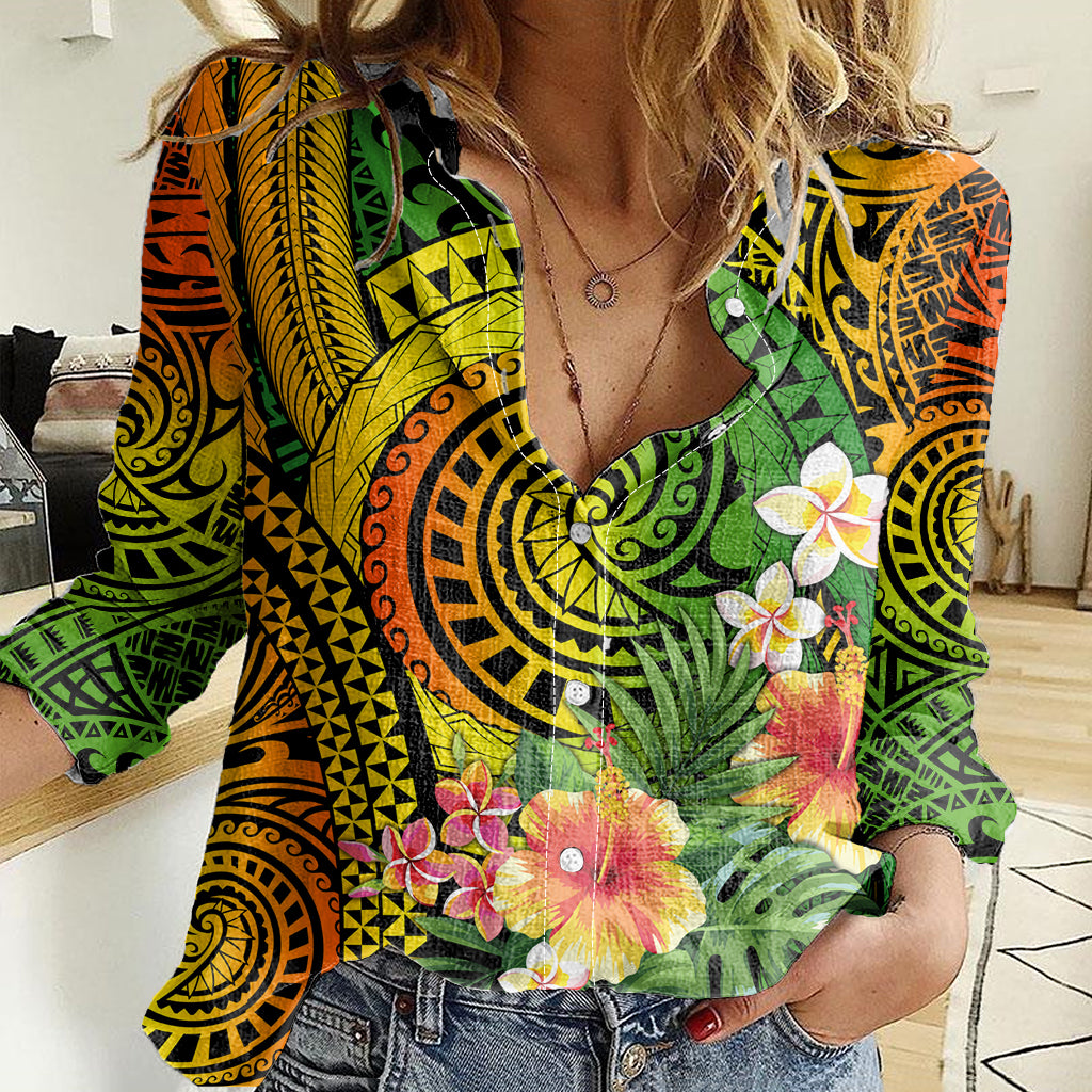 Polynesia Women Casual Shirt Pasifika Tribal with Tropical Flowers LT9 Female Reggae - Polynesian Pride