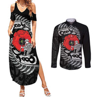 ANZAC Day Aotearoa Silver Fern Maori Personalised Couples Matching Summer Maxi Dress and Long Sleeve Button Shirt