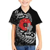 ANZAC Day Aotearoa Silver Fern Maori Personalised Family Matching Long Sleeve Bodycon Dress and Hawaiian Shirt LT9 Son's Shirt Black - Polynesian Pride