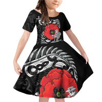 ANZAC Day Aotearoa Silver Fern Maori Personalised Family Matching Off Shoulder Short Dress and Hawaiian Shirt
