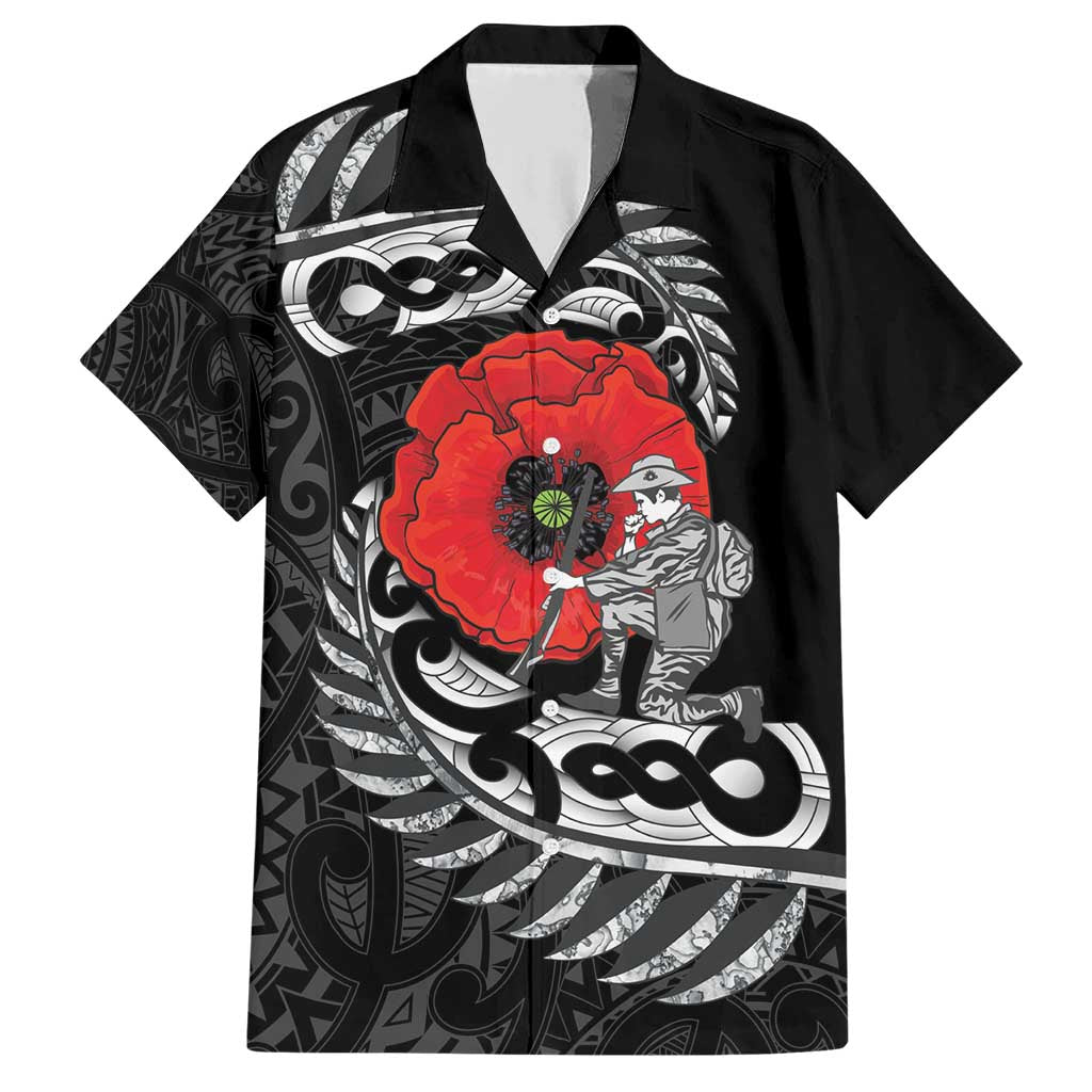 ANZAC Day Aotearoa Silver Fern Maori Personalised Family Matching Short Sleeve Bodycon Dress and Hawaiian Shirt LT9 Dad's Shirt - Short Sleeve Black - Polynesian Pride