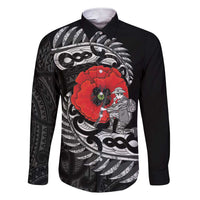 ANZAC Day Aotearoa Silver Fern Maori Personalised Family Matching Short Sleeve Bodycon Dress and Hawaiian Shirt LT9 Dad's Shirt - Long Sleeve Black - Polynesian Pride