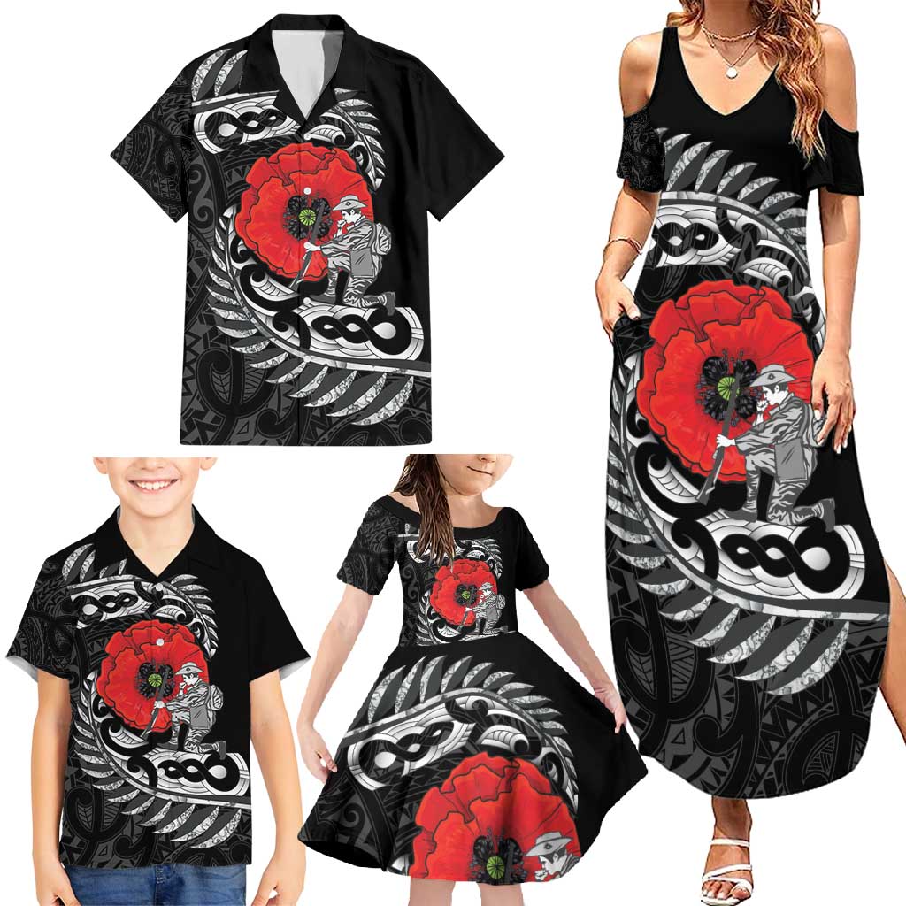 ANZAC Day Aotearoa Silver Fern Maori Personalised Family Matching Summer Maxi Dress and Hawaiian Shirt