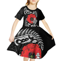 ANZAC Day Aotearoa Silver Fern Maori Personalised Kid Short Sleeve Dress