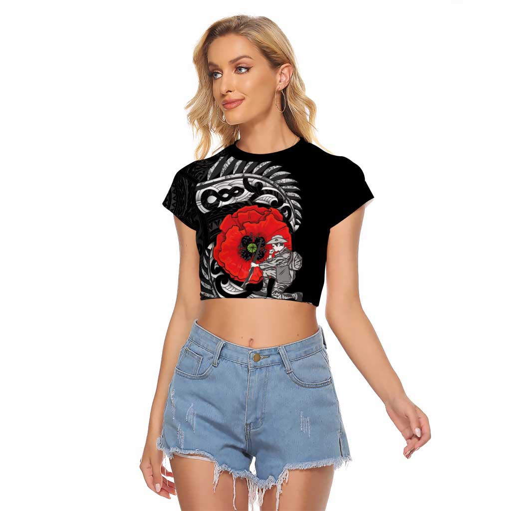 ANZAC Day Aotearoa Silver Fern Maori Personalised Raglan Cropped T Shirt