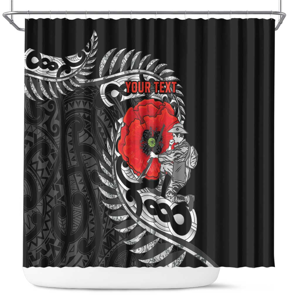 ANZAC Day Aotearoa Silver Fern Maori Personalised Shower Curtain LT9 Black - Polynesian Pride