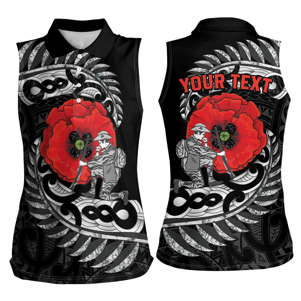 ANZAC Day Aotearoa Silver Fern Maori Personalised Women Sleeveless Polo Shirt