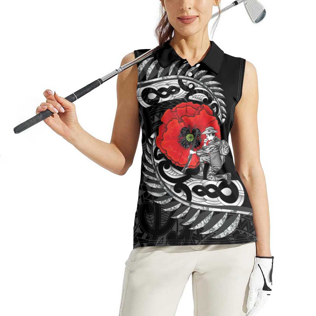 ANZAC Day Aotearoa Silver Fern Maori Personalised Women Sleeveless Polo Shirt