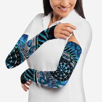 New Zealand Darts Personalised Arm Sleeves Aotearoa Silver Fern Blue Papua Shell Spirit - Polynesian Pride