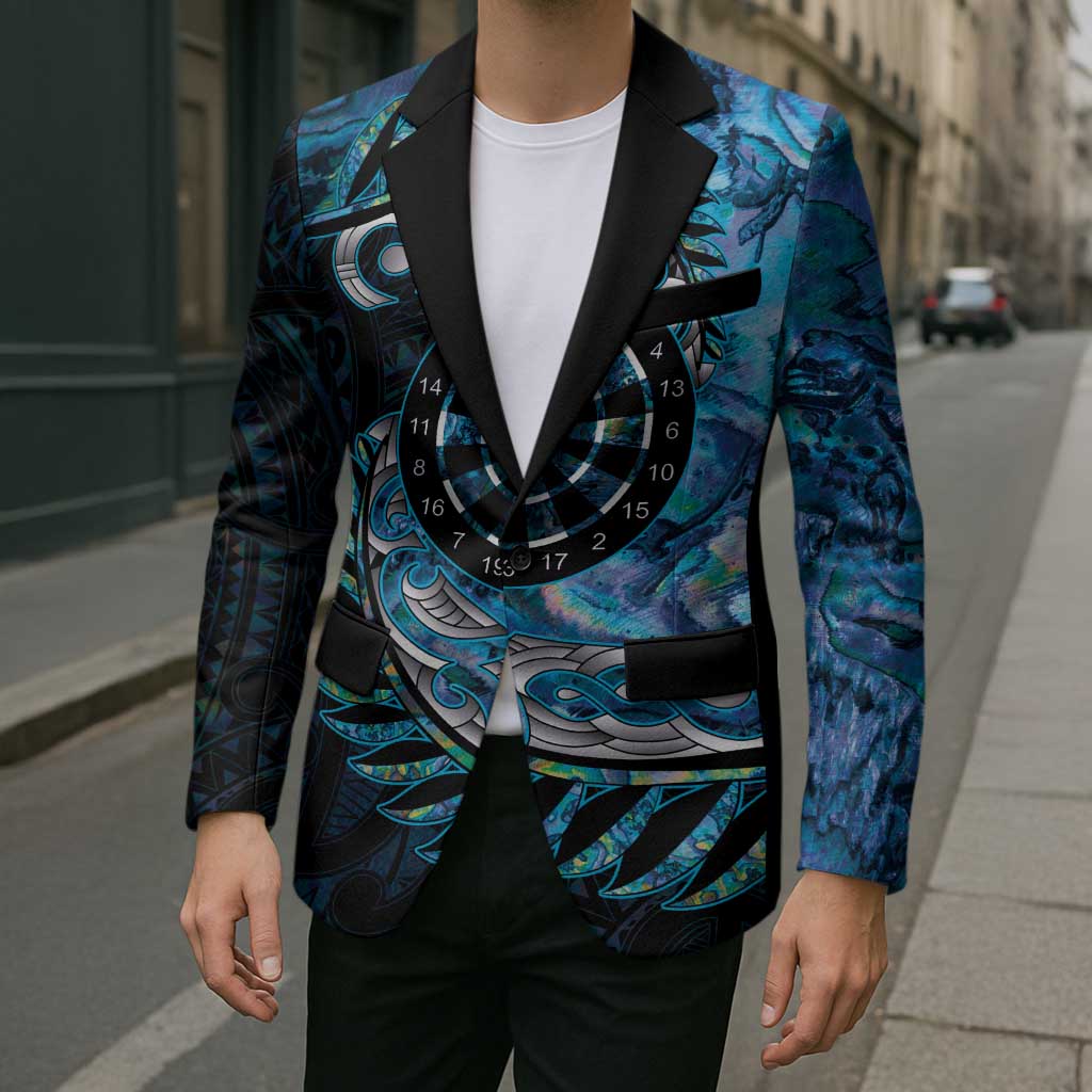 New Zealand Darts Personalised Blazer Aotearoa Silver Fern Blue Papua Shell Spirit - Polynesian Pride